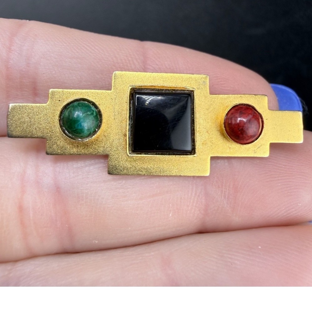 Vintage Gale Rothstein II Brooch Gold Tone Geometric Multi Color Cabochon 1.75in
